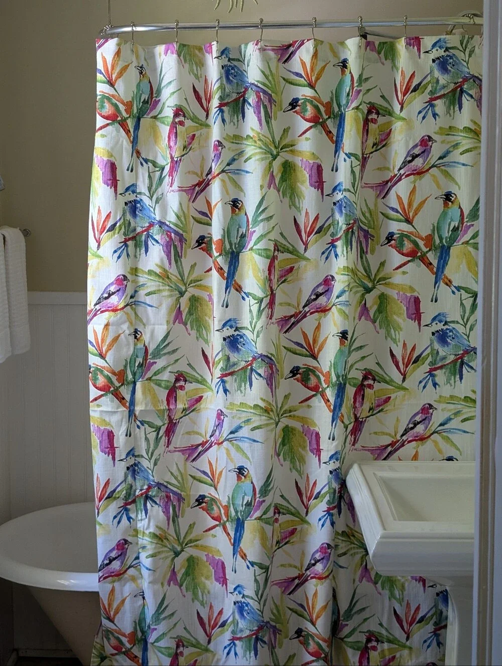 Tropical Bird Print Shower Curtain - Multicolor